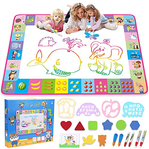 Water Doodle Drawing Board - Kids Painting & Writing Toy Mat With Magic Pens - Educational Gift for Girls & Boys Ages 3 to 12
