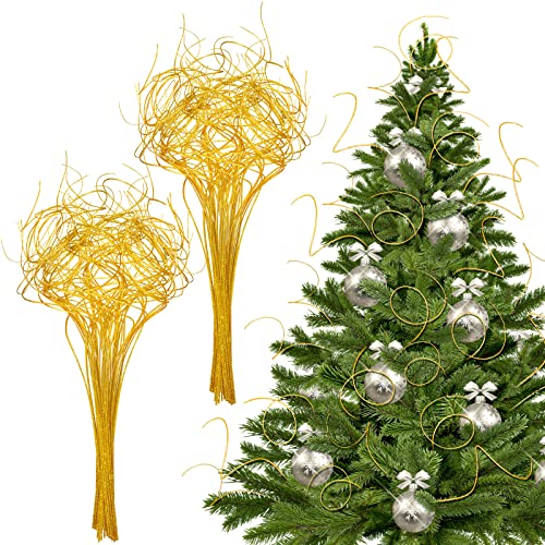 Syhood 60 Stem Christmas Curly Branch Xmas Glitter Branch Vase Filler Branch Ting Ting Branch Glitter Decoration for Christmas Decor, Wedding, Holiday and Home (Gold)