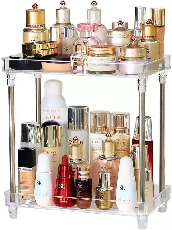 Elebac Bathroom Organizer Countertop Storage 2-Tier Acrylic Vanity Tray, Sink Counter Dresser Makeup Organizer for Cosmetic Skincare Lotion Perfume, Multi-Functional Anti-Slip Organizer for Bathroom