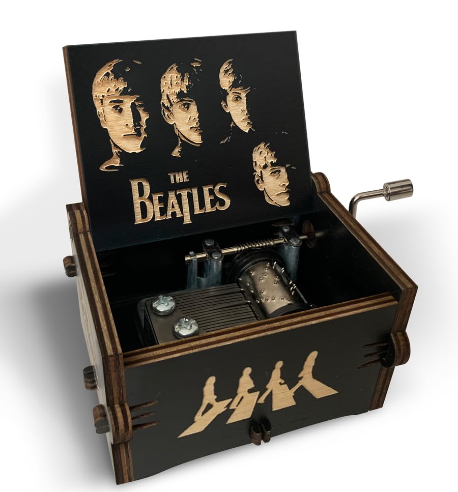 Medikaiqi The Beatles Music Boxes Gifts for Men Women,Hand Crank Antique Vintage Wooden Mechanism Musical Box,Gift for Beatles Fans Friends and Family Christmas Birthday Valentine's Day