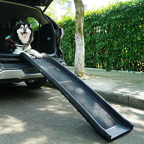 62”L 0290 Portable Folding Dog Ramps for Large Dogs SUV Lightweight Outdoor Truck Car Ramps Non-Slip Design for High Bed Universal for Deck Stairs,Couch-Easy Storage,Supports up to 150 lb, Black