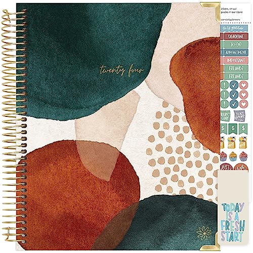 bloom daily planners 2024 Hardcover Calendar Year Goal & Vision Planner (January 2024 - December 2024) - Monthly/Weekly Column View Agenda Organizer - 7.5' x 9' - Earthy Abstract, Green
