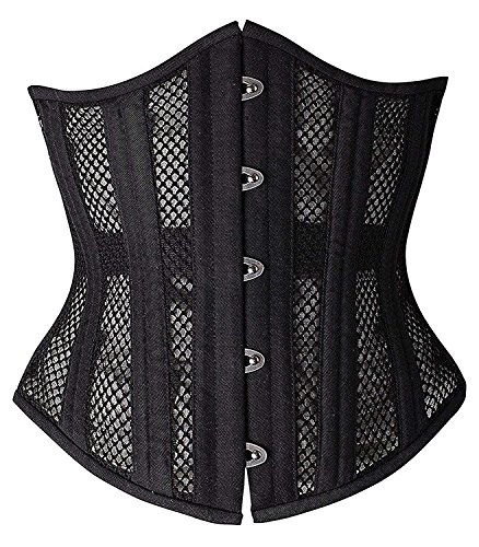 SHAPERX 26 Double Steel Boned Breathable Mesh Corset Heavy Duty Waist Training Shaper, SZ1996-Black-S