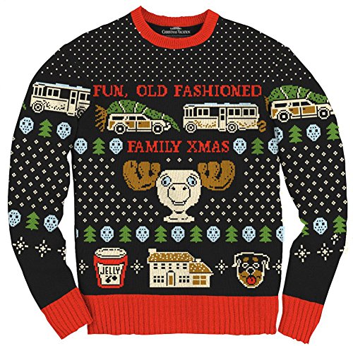 Ripple Junction Family Christmas Sweaters - Red and Black Vacation Fun Old Fashioned Family Xmas Ugly Christmas Sweater for Women or Men | Crew Neck Knitted Eggnog Moose Mug Winter Holiday Sweater