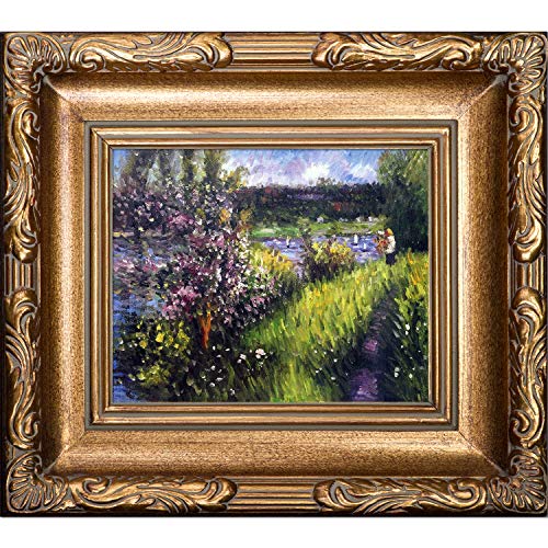 overstockArt The Seine at Chatou with Florentine Gold Framed Oil Painting, 17' x 15', Multi-Color