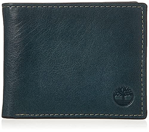 Timberland Men's Leather Wallet with Attached Flip Pocket, Navy (Fine Break), One Size