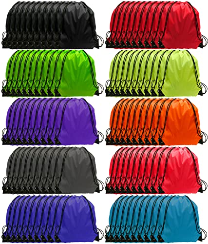 GoodtoU Drawstring Backpack Bulk, 100 Pcs Draw String Bags Cinch Bag Drawstring Gym Bag Sackpack Drawstring Bags for Women Men, 10 Colors