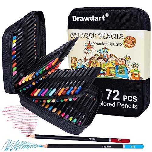 Drawdart Colored Pencils for Adult Coloring, 72-Color Professional Soft Core Drawing Sketching Shading Pencils Set with Zipper Case, Coloring Pencils for Adults, Artists, Professionals and Colorists