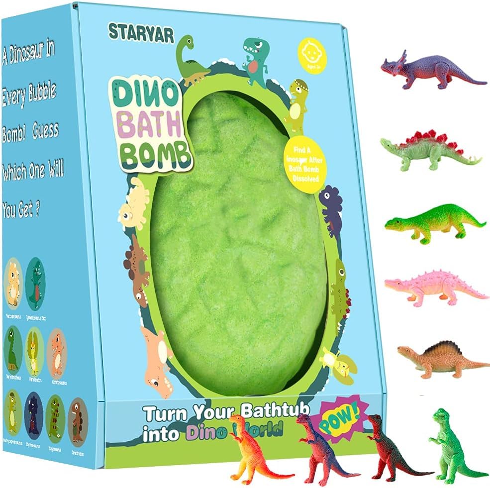 STARYAR Bath Bombs for Kids with Surprise Toys Inside, XXXL Dinosaur Egg Bubble Bath Bombs Gift Set, Dino Eggs, Dinosaur Toys for Kids 3 4 5 6 7, Stocking Stuffers for Kids (Apple)