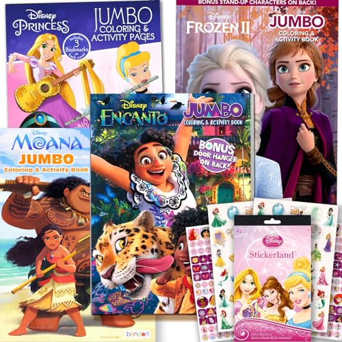 Disney Princess Coloring Book Activity Set for Kids Featuring Disney Princess, Encanto, Moana and Frozen