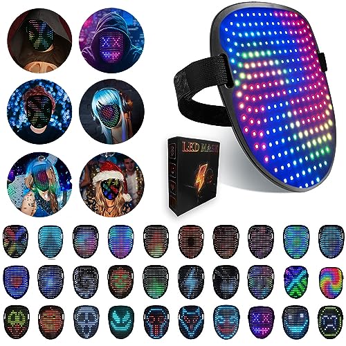MEGOO Led Mask with Gesture Sensing Transforming,Light Up Luminous Digital Glow Mask for Halloween Rave Dj Party Masquerade