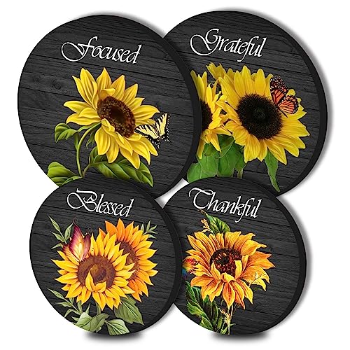 Tucocoo Electric Stove Burner Covers, Sunflower and Butterfly Set of 4 Round Stove Burner Covers, 8 Inches and 10 Inches, Gas Stove Burner Covers, Metal Stove Burner Cover, Modern Cooktop Decorative
