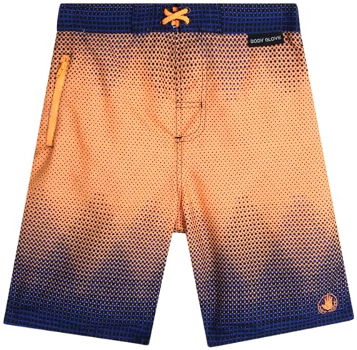 Body Glove Boys' Board Shorts - UPF 50+ Quick Dry Bathing Suit Swim Trunk (Size 8-18), Size 10-12, Navy Orange Dots