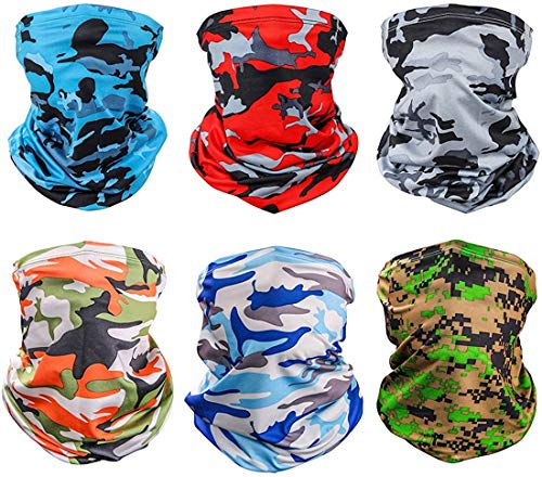 6 Pieces Sun UV Protection Face Mask Neck Gaiter Windproof Scarf Sunscreen Breathable Bandana Balaclava for Sport Outdoor (Camouflage)