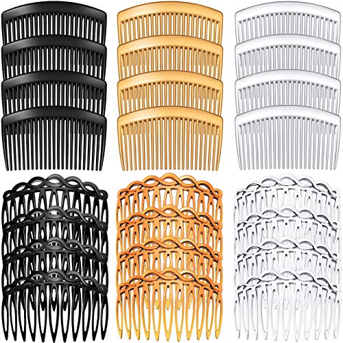WILLBOND 24 Pieces French Side Hair Comb Clip Set Plastic Twist Comb Hair Clip Combs Accessories with 11/23 Teeth French Hair Side Combs for Girls Women (Black, Transparent, Brown)