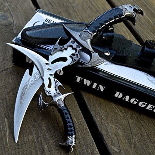 MOON KNIVES 2pc FANTASY CLAW Fixed Blade KNIFE TWIN DAGGER Set Draco w/ SHEATH, Stainless Steel