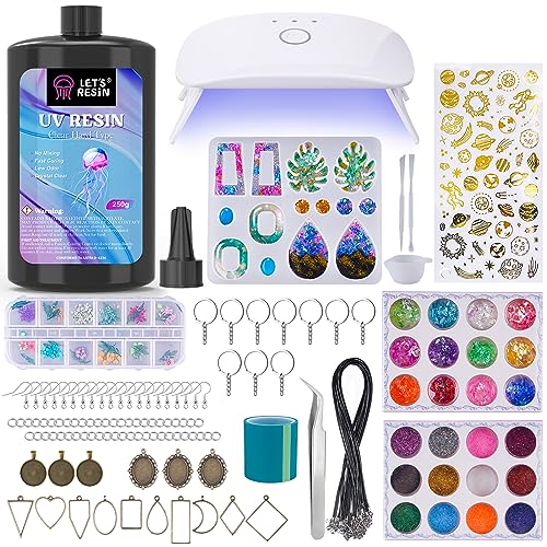 LET'S RESIN Jewelry Making Kit - 153Pcs Highly Clear Resin with Upgraded UV Lamp, Resin Accessories for Keychains, Jewelry