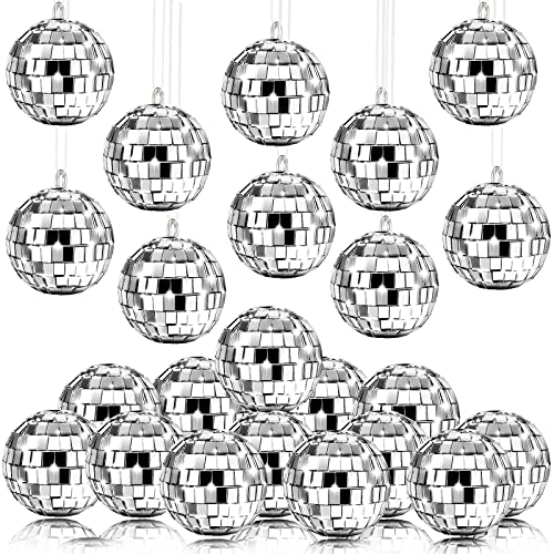 20 Pcs Christmas Hanging Mirror Disco Ball Ornaments Assorted Mini Glass Disco Balls Decoration Different Sizes 70s Reflective with Rope (1.2 Inch)