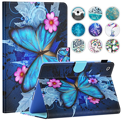 Dteck Case for iPad Mini 7.9' - Slim Folio Leather Protective Case with [Auto Sleep Wake/Adjustable Viewing Stand Angles] Magnetic Smart Cover for iPad Mini 1/2/3/4/5 (Blue Butterfly & Pink Flower)