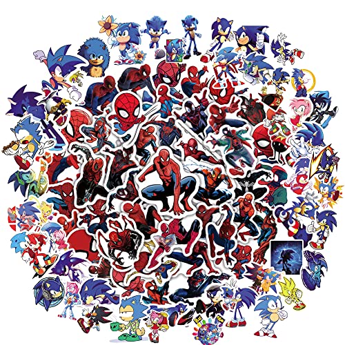 Spiderman Stickers Sonic Stickers Superhero Stickers Teens Kids Stickers100PCS Vinyl Aesthetic Waterproof Stickers Laptop Stickers Cool Stickers Water Bottle Stickers