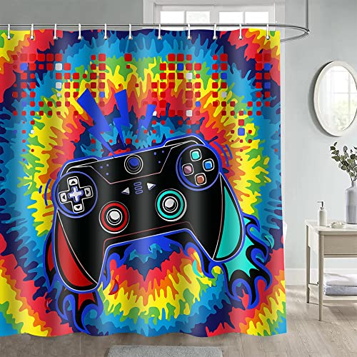 Gdmoon Gamer Shower Curtain Boys Video Game Colorful Graffiti Hip Hop for Boys Gaming Black Gamepad Modern Cool Kids Teens Gift Bedroom Decor Bathroom Curtain with 12 Hooks 72x72in YLRLGD797
