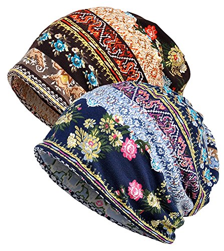 XYIYI Women's Baggy Soft Slouchy Beanie Chemo Cancer Hat Stretch Infinity Scarf Head Wrap Cap (Multicolor), Medium