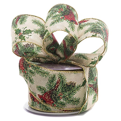 Paper Mart Cardinal Holly Wired Ribbon for Holiday Gift Wrap & Crafting, 2.5 Inch x 10 Yd