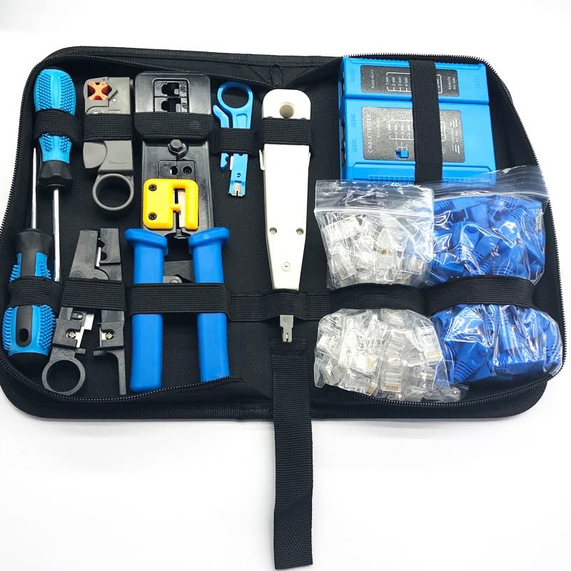 YÁSEZ Tester Tools Kit 100Pcs Crystal Head Protective Cover Network Cable Crimping Plier Wire Stripper Set for Repair/Maintenance