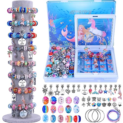 AIPRIDY Charm Bracelet Making Kit,Jewelry Making Supplies Beads,School Girl Craft Set Bracelets DIY Toys,Unicorn/Mermaid Gifts for Girls Teens Age 5 6 7 8 9 10 11 12 (Mermaid Aqua)