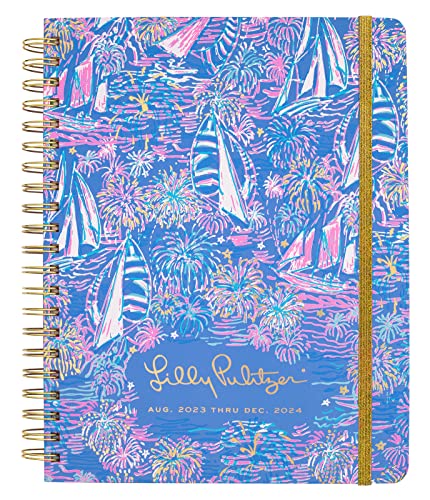 Lilly Pulitzer Daily Planner 2023-2024, Jumbo Agenda Dated August 2023 - December 2024, Weekly Planner with Monthly Calendar, Stickers, Pockets, & Spiral Binding, Blue Hardcover Cute Planner, It’s a Sailabration