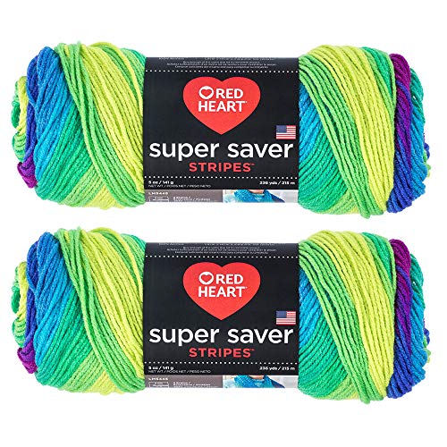 Bulk Buy: Red Heart Super Saver (2-Pack) (Parrot Stripe, 5 oz Each Skein)