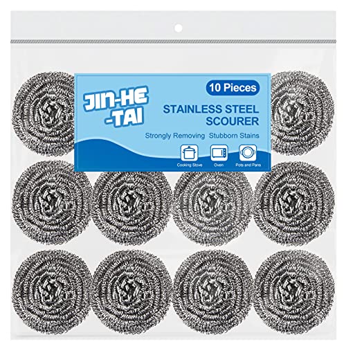 10 Pack Stainless Steel Scrubber, Steel Wool Srubber for Scouring Stubborn Messes from Pots and Pans, Stoves,Broiler Racks,Grills and More