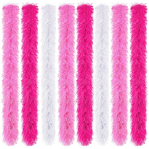 Jexine 8 Pcs Feather Boas Artificial Fluffy Boas Decoration for Wedding Costume Dress Tea Party Supplies(Pink, Rose, White, 5 Ft)