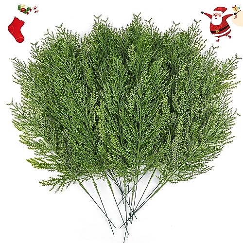Hananona 40 Pcs Artificial Pine Sprigs Faux Greenery Stems Pine Picks Plastic Christmas Decor - DIY Holiday Accessories (40, Green)