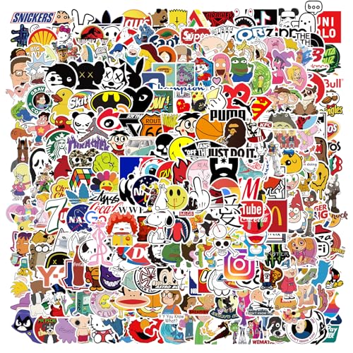 Cool Brand Stickers 300Pcs Stickers for Water Bottles, Waterproof Vinyl Sticker Vintage Anime Stickers Packs for Kids Teens Adults, Mixed Stickers for Laptop, Skateboard, Computer, Luggage, Helmets