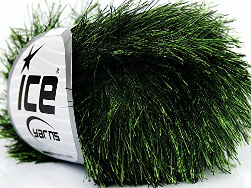 Evergreen Eyelash Yarn Ice Green & Black Fun Fur 50 Gram