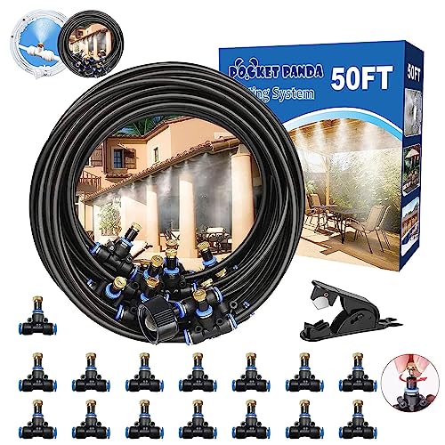 Misters for Outside Patio,Outdoor Water Misting Cooling System,50FT|15M.Backyard Mist Kit for Garden,Greenhouse,Fan,Deck,Umbrella,Canopy,Pool,Porch.Trampoline Sprinkler Park,BBQ Party Accessories