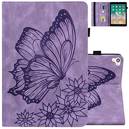 Dteck Case for iPad 9.7 Inch, iPad 6th/5th Generation Case A1893 A1822 /iPad Air 2 Case A1566 /iPad Air Case 1st Generation - Auto Sleep Wake Case Flip Stand Leather Classy Cover (Butterfly Purple)