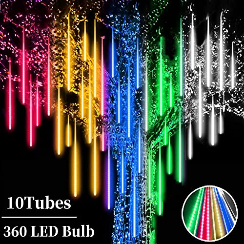 Roytong Waterproof Cascading 10 Tube 12 Inch 360 LED Meteor Shower Rain Lights Snow Falling Rain Outdoor Light for Christmas Tree Decoration