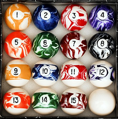 Iszy Billiards Pool Balls - 16 Piece Cue Ball Set for Pool Table and Display - 2 1/4 Inch, 6 Ounce Regulation Size Billiard Balls - Marble style
