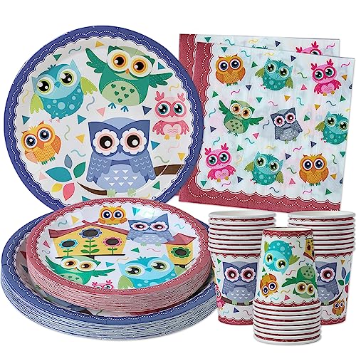 Owl Party Supplies (Serves 24) Dinner Plates, Dessert Plates, Cups, Napkins. Patchwork Owl Party Birthday Decorations for Kids, Boys, Girls and More. Owl Themed Birthday Party Decorations