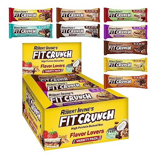 FITCRUNCH Snack Size Protein Bars, Designed by Robert Irvine, World’s Only 6-Layer Baked Bar, Just 3g of Sugar & Soft Cake Core (Flavor Lovers)