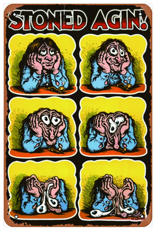 Robert Crumb Stoned Again! Funny Art Metal Tin Sign 8x12 inch Bar Pub Indoor Outdoor Wall Decor Gifts for Man