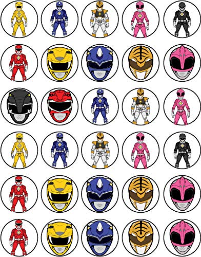 30 x Edible Cupcake Toppers - Power Rangers Themed Collection of Edible Cake Decorations
