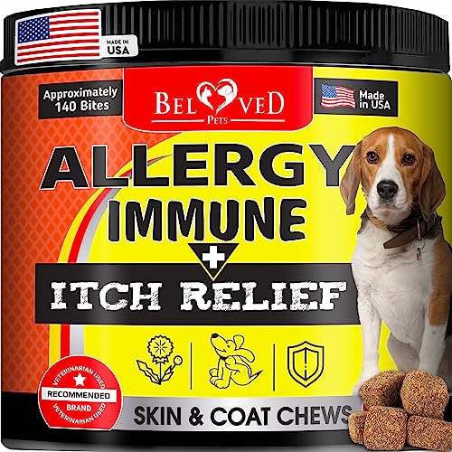 Dog Anti Itch & Allergy Relief Chews - Dry Itchy Skin & Hot Spot Treatment with Probiotic, Omega 3 Oil- Immune Supplement & Seasonal Allergies Medicine for Dogs, Puppy - 140 Bites Made in USA