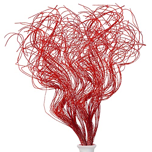 Glitter Curly Ting Ting Branches Christmas Branches Vase Filler Artificial Curly Twigs for Christmas Tree Garland Wreath Decoration, Craft Vases Home Garden Decoration (Red, 36 Pieces)