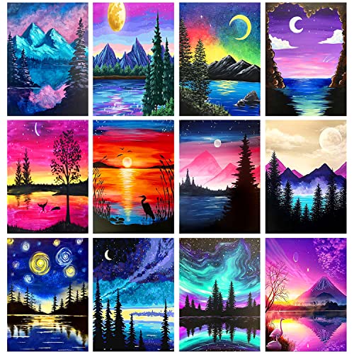 TINY FUN 12 Pack Diamond Painting Kits for Adults 5D Diamond Art Kit for Beginners, DIY Paint with Round Full Drill Diamonds Paintings Gem Art for Home Wall Decor Gift (12X16 Inch