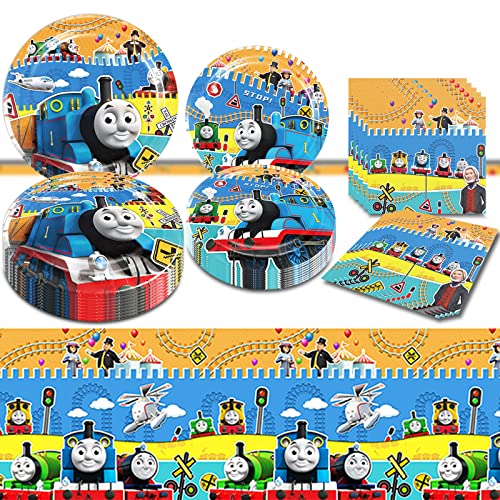 Train Birthday Party Supplies, Train Friends Theme Party Tableware Includes 20Pcs Plates, 20Pcs Napkins and 2Pcs Tablecloth for Kids Train Theme Party Decorations