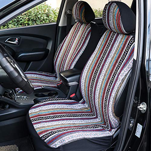 TAGMORE Car Seat Cover Baja Saddle Blanket 4PCS Front Striped Multicolor, Hippie Boho Seat Cover Universal Fit for Toyota, Honda, Nissan, Chevy, rav4 Car SUVs Truck with Airbag Compatible