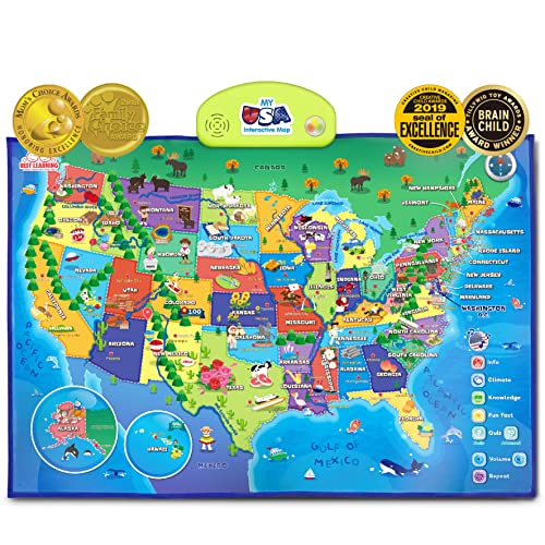 BEST LEARNING i-Poster My USA Interactive Map - Educational Smart Talking Poster Toy for Kids Boy or Girl Ages 5 to 12 Years | Christmas Must-Own Geography Electronic Game Children 5, 6, 7 Years